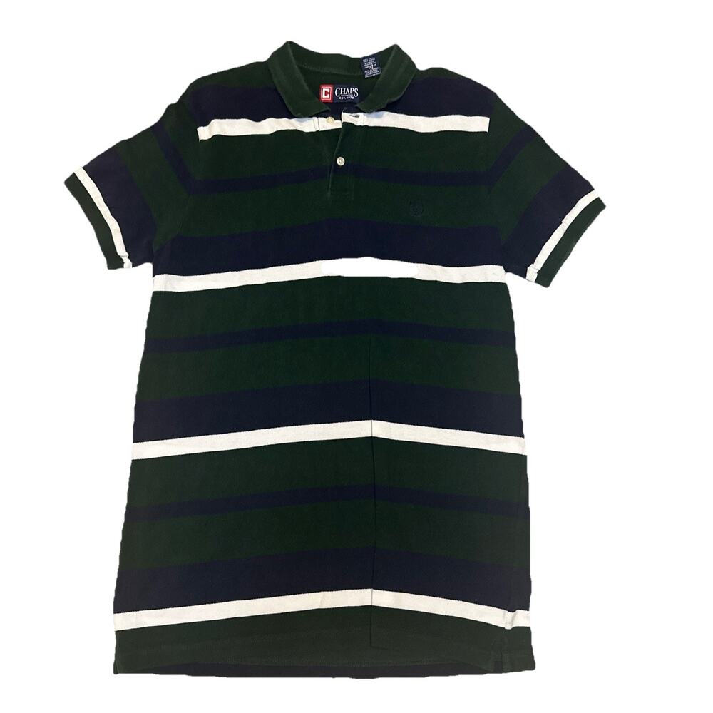 Chaps Polo Shirt Large Short Sleeve Golf Striped Ralph Lauren 100% Cotton